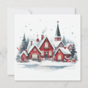 Traditional Rustic Winter Houses Merry Christmas Holiday Card