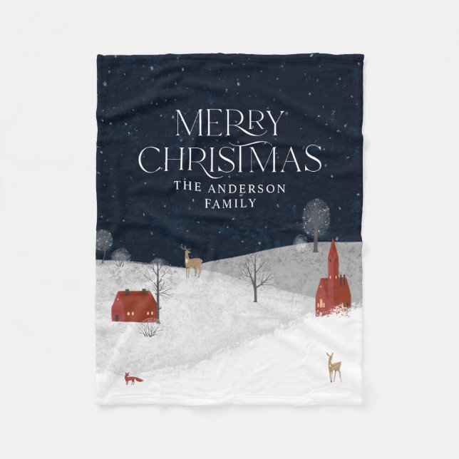 Traditional Rustic Winter navy red Christmas Fleece Blanket (Front)