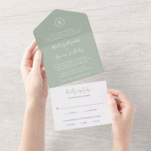 Traditional Sage Green Elegant Wedding All In One Invitation