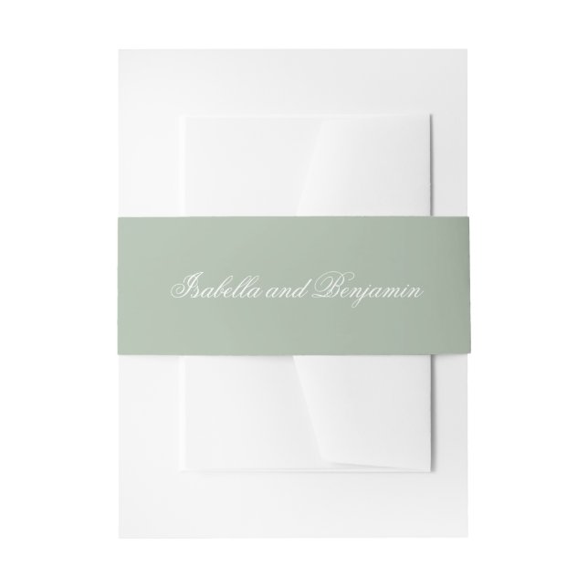 Traditional Sage Green Formal Elegant Wedding Invitation Belly Band (Front Example)