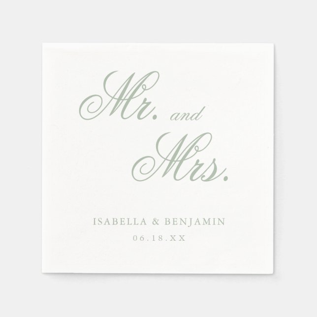 Traditional Sage Green Formal Elegant Wedding Napkin (Front)