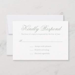 Traditional Sage Green Formal Elegant Wedding RSVP Card