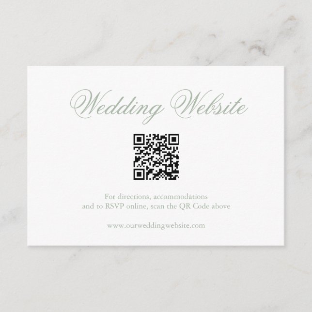 Traditional Sage Green Formal QR Code Wedding Enclosure Card (Front)