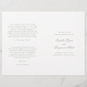 Traditional Sage Green Formal Wedding Program