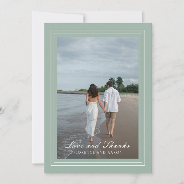 Traditional Sage Green Photo Timeless Wedding Thank You Card (Front)