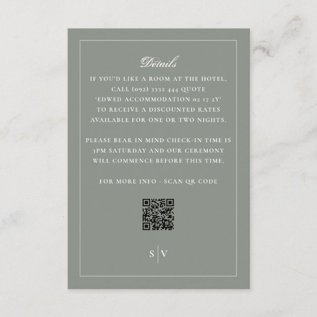 Traditional Sage Green QR Code Details Enclosure Card (Front)
