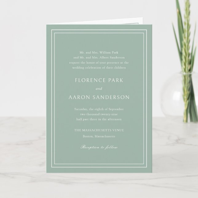 Traditional Sage Green QR Code Timeless Wedding Invitation (Front)