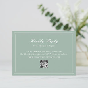 Traditional Sage Green QR Code Timeless Wedding RSVP Card