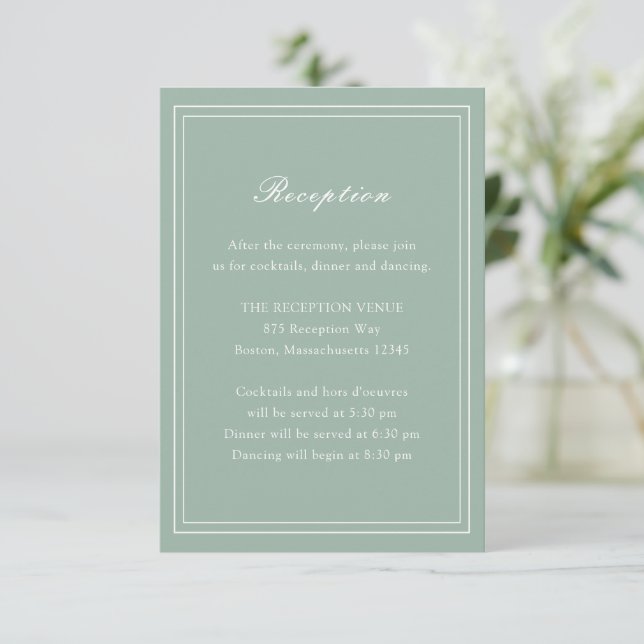 Traditional Sage Green Timeless Wedding Enclosure Card (Standing Front)