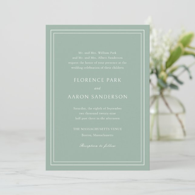 Traditional Sage Green Timeless Wedding Invitation (Standing Front)
