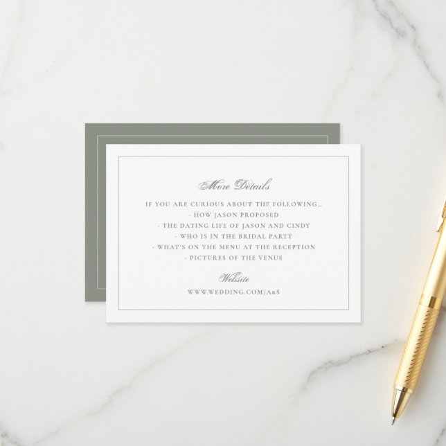 Traditional Sage Green Wedding Website Enclosure Card (Front/Back In Situ)