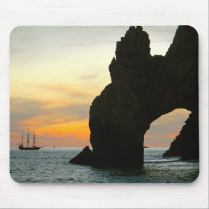 Traditional Sailboat At Sunset,Cabo Rock Arches Mouse Pad