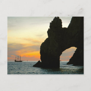 Traditional Sailboat At Sunset,Cabo Rock Arches Postcard