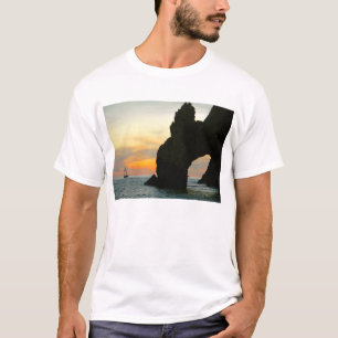 Traditional Sailboat At Sunset,Cabo Rock Arches T-Shirt