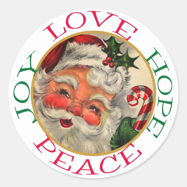 Traditional Santa Christmas Hope Peace Classic Round Sticker (Front)