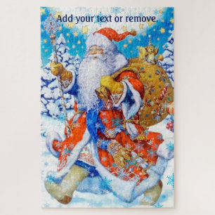 Traditional Santa Christmas postcard message,  Jigsaw Puzzle
