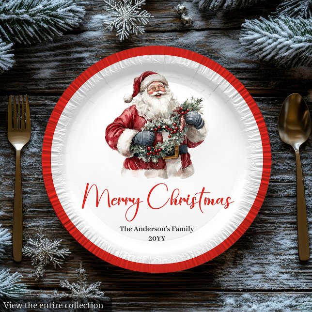 Traditional Santa Claus Cosy Red White Dinner  Paper Plate (Traditional Santa Claus Cozy Red White Dinner Plate)
