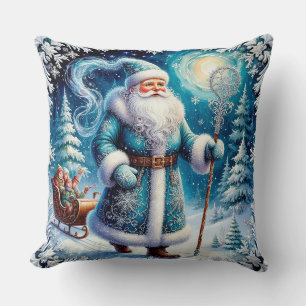 Traditional Santa Claus in Festive Winter Scene Cushion