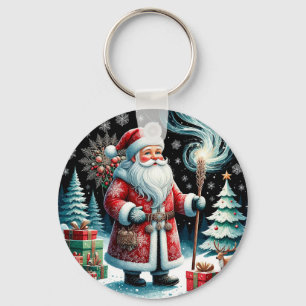 Traditional Santa Claus in Festive Winter Scene Key Ring