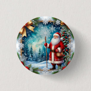 Traditional Santa Claus in Winter Wonderland 3 Cm Round Badge
