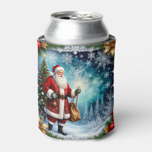 Traditional Santa Claus in Winter Wonderland Can Cooler