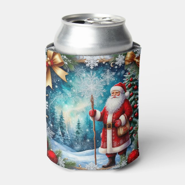 Traditional Santa Claus in Winter Wonderland Can Cooler (Can Front)