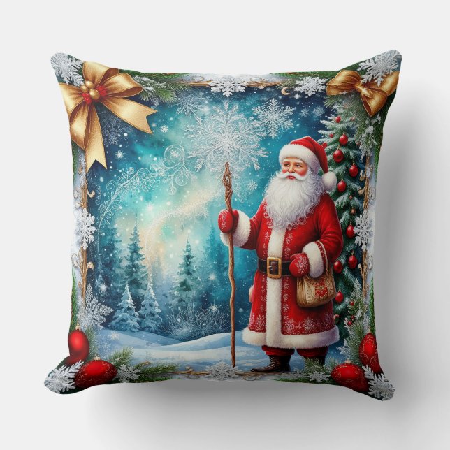 Traditional Santa Claus in Winter Wonderland Cushion (Front)