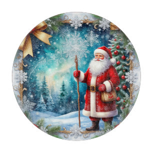Traditional Santa Claus in Winter Wonderland Cutting Board