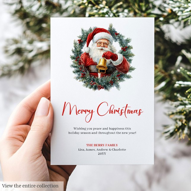 Traditional Santa Claus Pine Wreath Christmas Card (Traditional Santa Claus Pine Wreath Christmas Card)