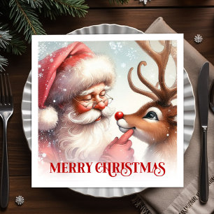 Traditional Santa Rudolph Holiday Party Set Napkin