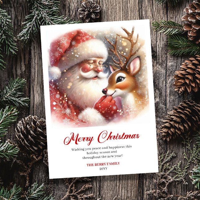 Traditional Santa Rudolph Scene Holiday Greeting  (Traditional Santa Rudolph Scene Holiday Greeting Card)