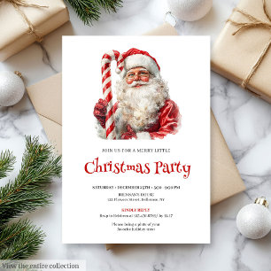 Traditional Santa Watercolor Christmas Dinner  Invitation