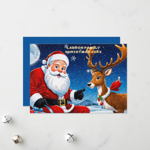 Traditional Santa with His Reindeer Personalised Holiday Card