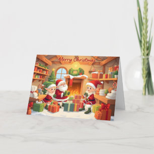Traditional Santa Workshop Christmas Card