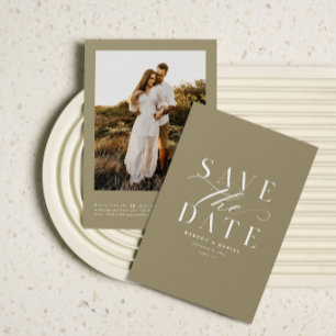 Traditional Save The Date Taupe Sand One Photo QR