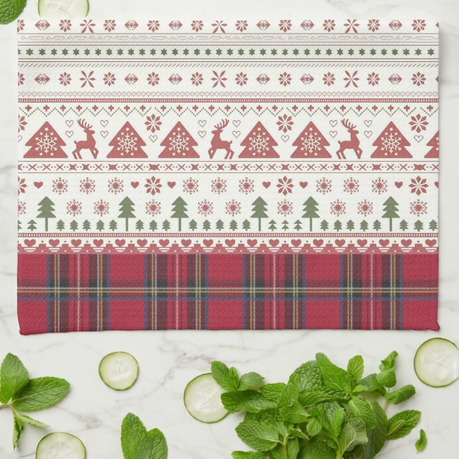 Traditional Scandinavian Nordic Winter Christmas Tea Towel (Folded)