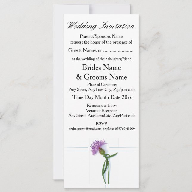 Traditional Scottish and Celtic Wedding Thistle Th Invitation (Front)