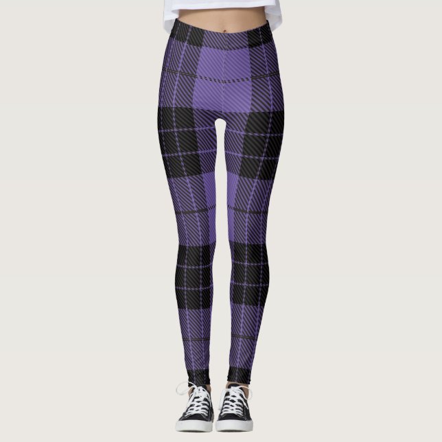 Traditional Scottish Purple Tartan Plaid Leggings (Front)