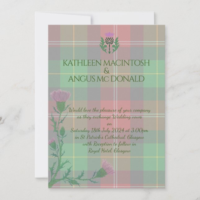 Traditional Scottish Tartan and Scotland Thistle Invitation (Front)
