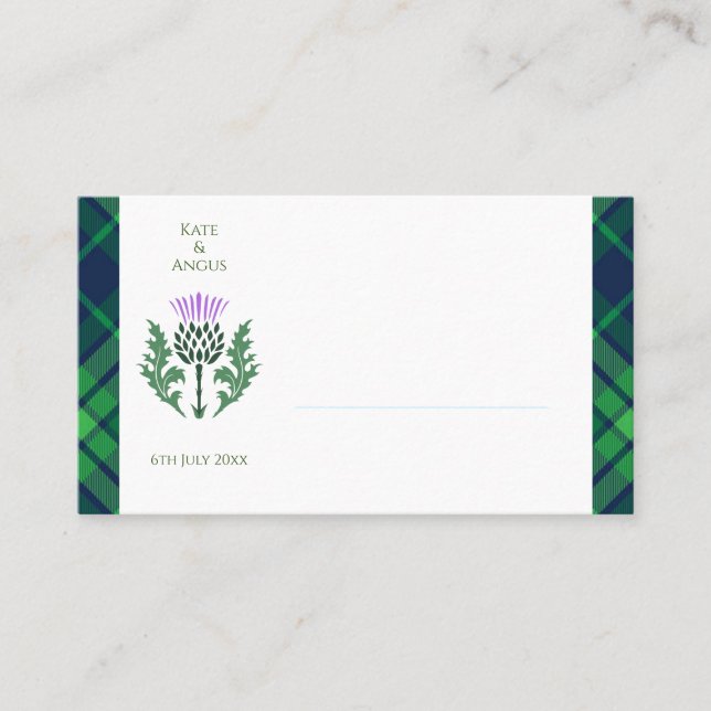 Traditional Scottish Tartan and Scotland Thistle Place Card (Front)