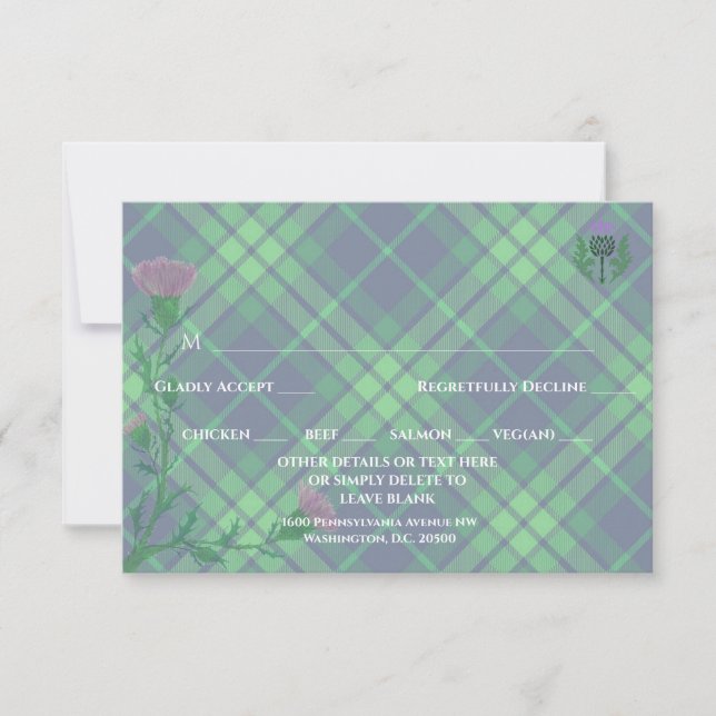 Traditional Scottish Tartan and Scotland Thistle RSVP Card (Front)