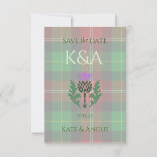 Traditional Scottish Tartan and Scotland Thistle Save The Date