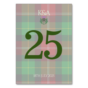 Traditional Scottish Tartan and Scotland Thistle Table Number