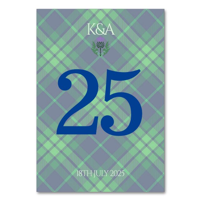 Traditional Scottish Tartan and Scotland Thistle Table Number (Front)