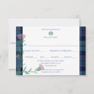 Traditional Scottish Tartan Border & Thistle RSVP Card