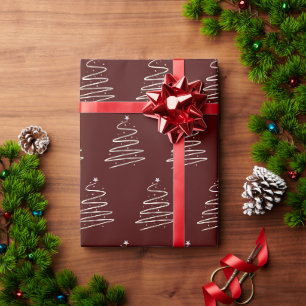 Traditional silver metal Christmas tree red Wrapping Paper