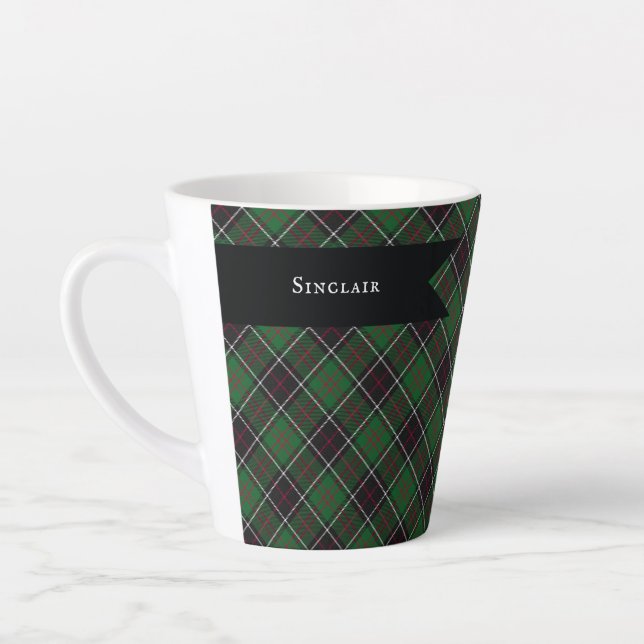 Traditional Sinclair Clan Highland Plaid Latte Mug (Left)