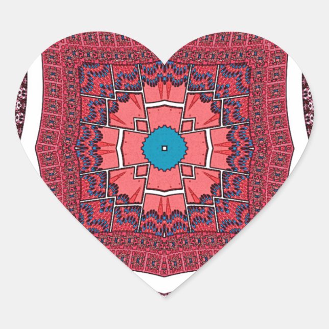 Traditional Sindhi Culture Ajrak Pattern Art Print Heart Sticker (Front)