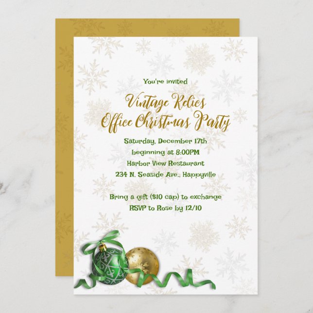 Traditional Snowflakes Office Christmas Party Invitation (Front/Back)