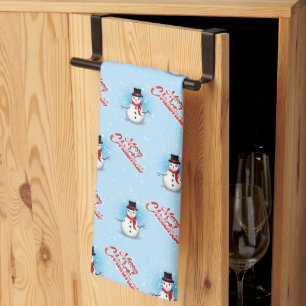Traditional Snowman Christmas on LIGHT BLUE Tea Towel